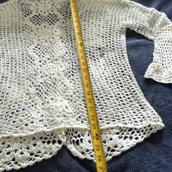 Crocheted Button up cardigan with Roses Down Center, Empire sleeves scal… - Picture 13 of 14